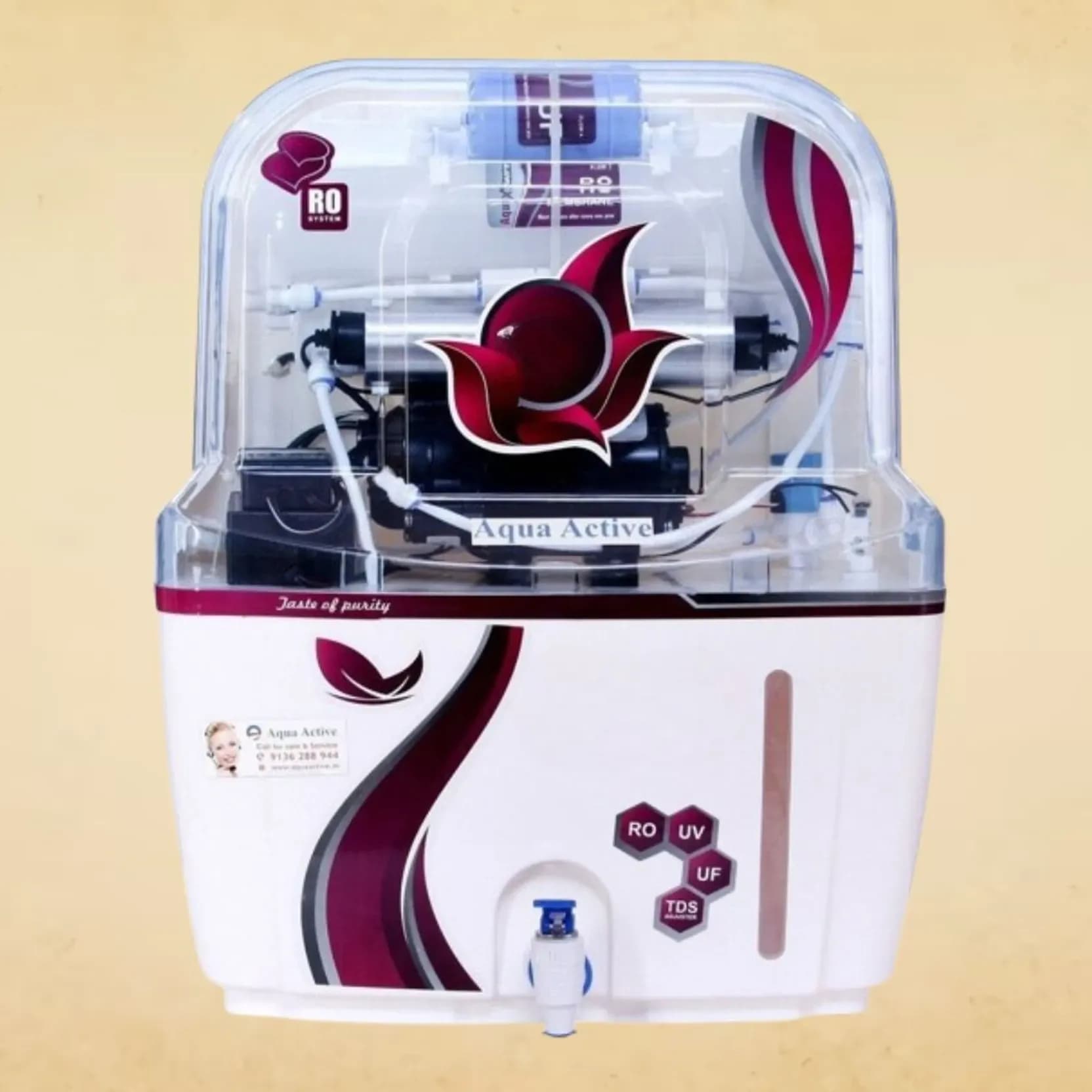 Large Capacity 15L RO + UV + UF Maroon White