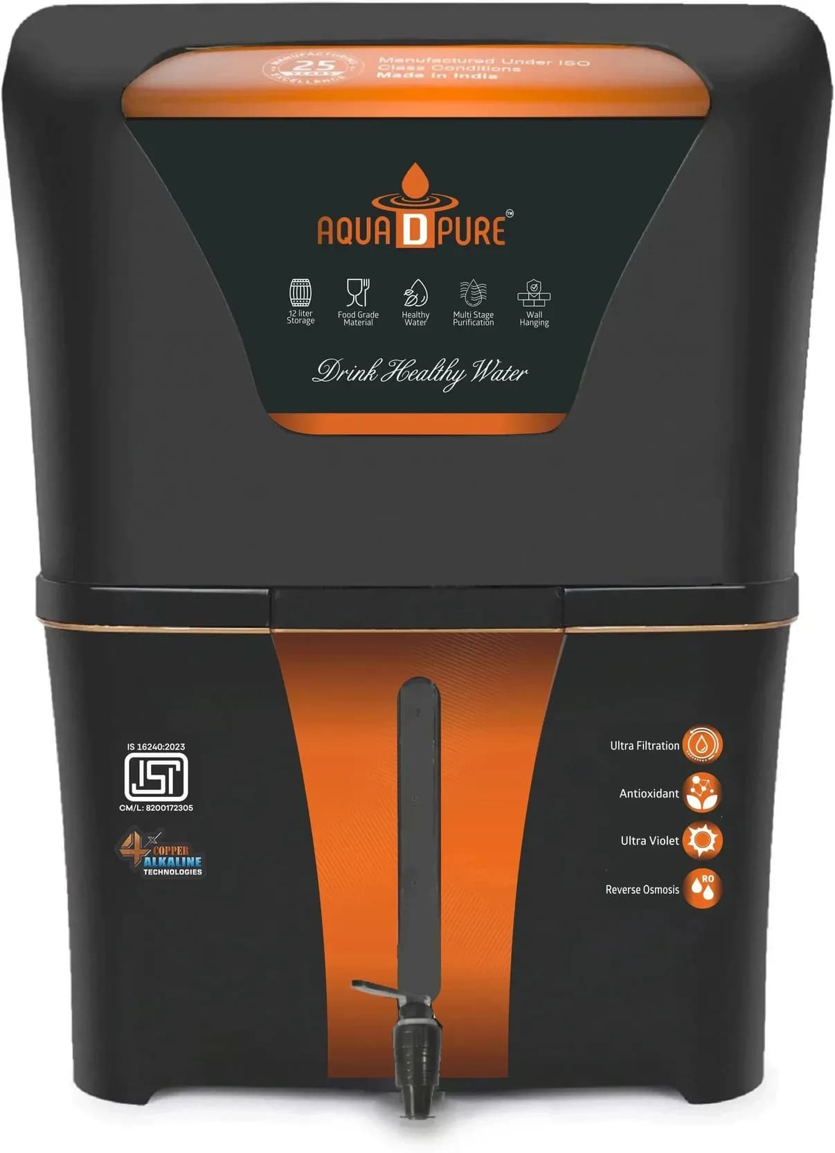 Water Purifier With Active Copper + Alkaline RO+UV+UF+TDS