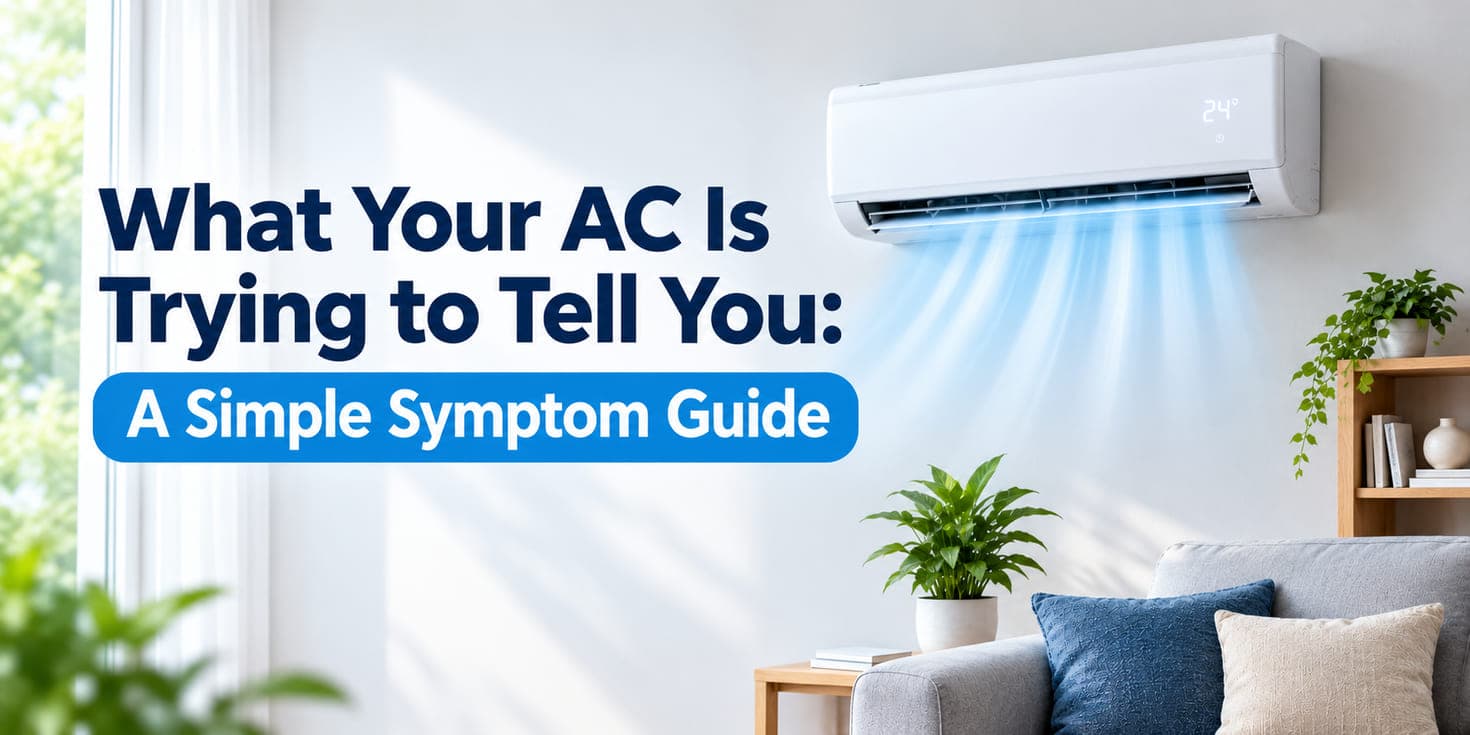 What your AC is trying to tell you: a simple symptom guide, with a split AC cooling a living room