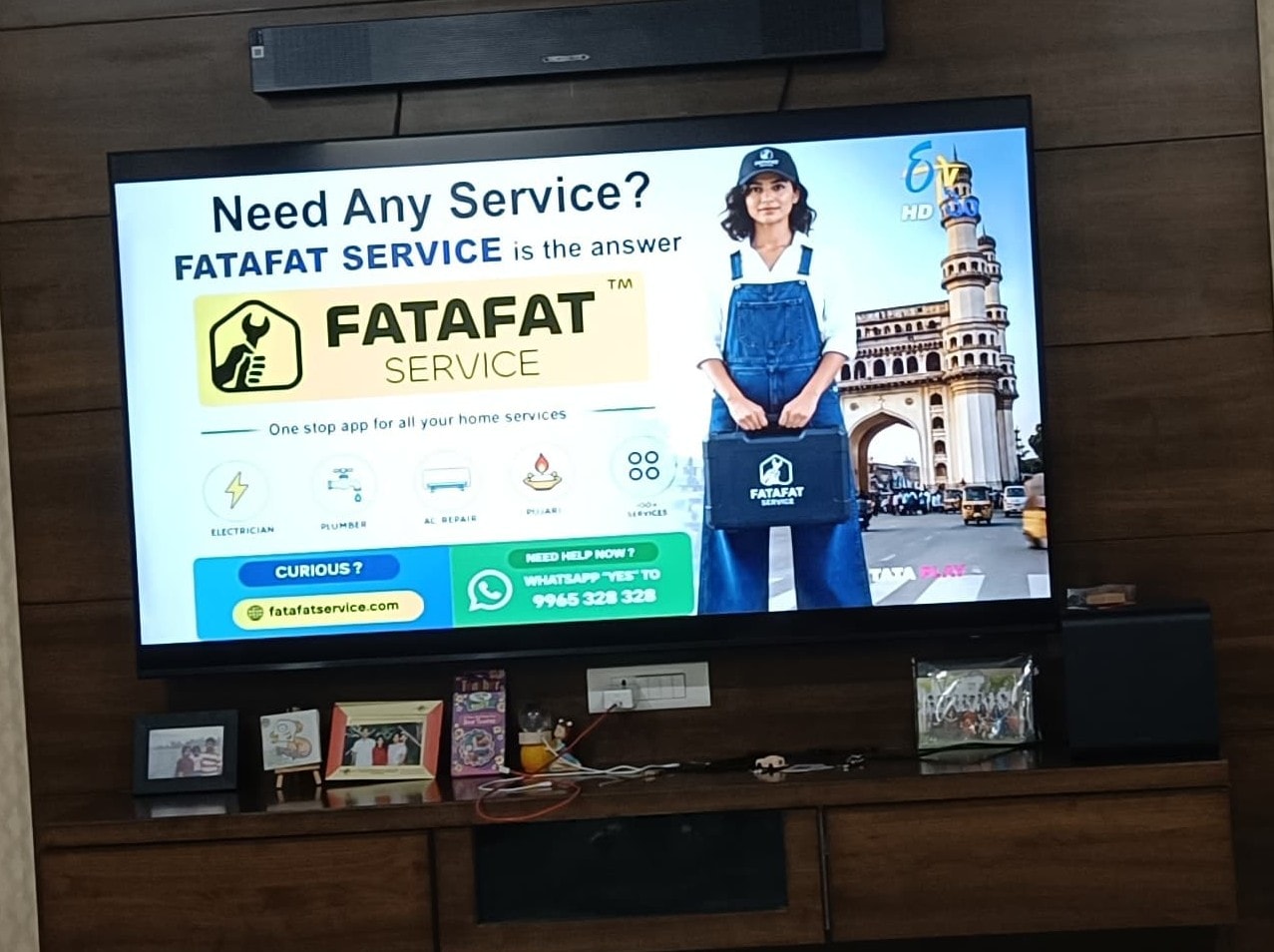 FatafatService ad on ETV playing on a living room TV in Hyderabad
