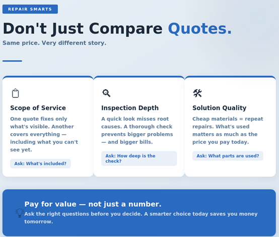 Service consistency in appliance maintenance
